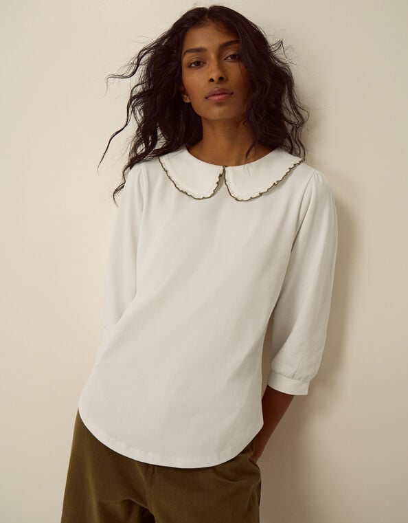 Caris Collar Jersey Top, Ivory (IVORY), large