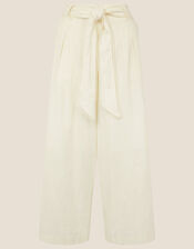Scallop Crop Trousers in Linen Blend , White (WHITE), large