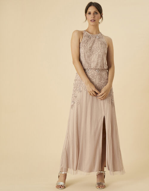 Sonja Embellished Shorter Length Dress in Recycled Polyester, Pink (PINK), large