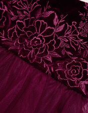 Baby Odette Velvet Embroidered Dress, BURGANDY, large