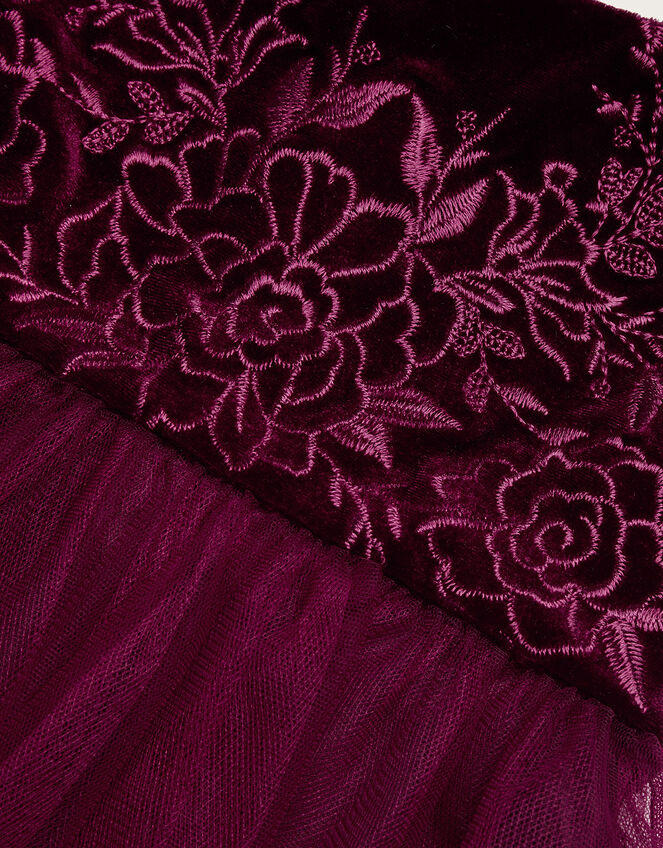 Baby Odette Velvet Embroidered Dress, BURGANDY, large