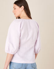 Tie Front Blouse in Linen Blend, Purple (LILAC), large