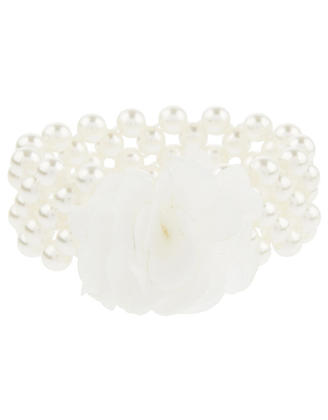 Flower and Pearl Stretch Bracelet, , large