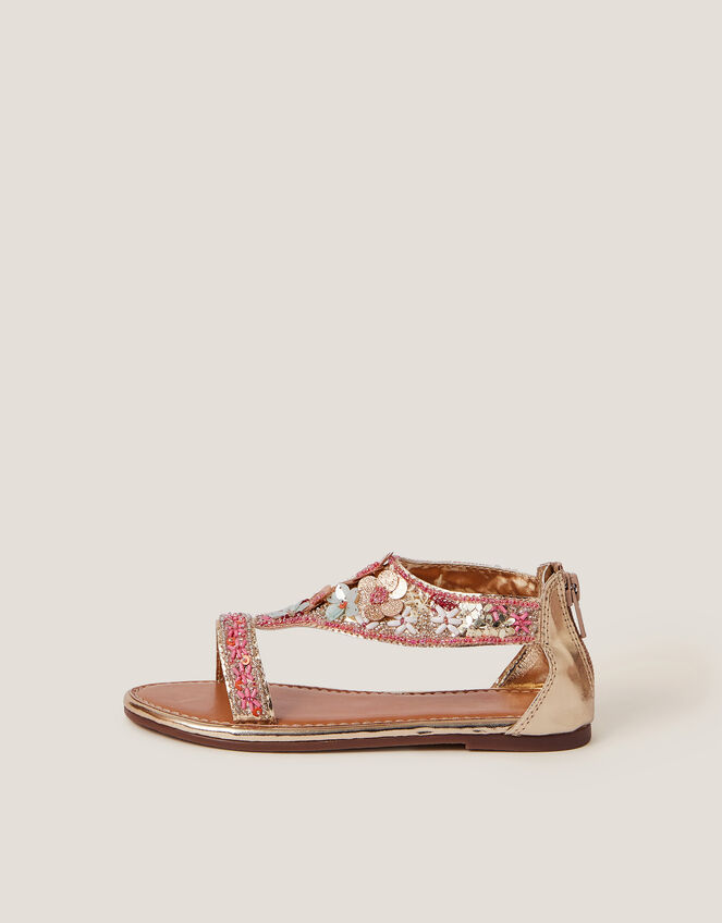Flower Embellished Metallic Sandals, Multi (MULTI), large