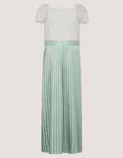 Lace Pleated Jumpsuit, Green (SAGE), large