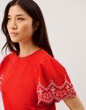 Bree Broderie Sleeve Jersey T-Shirt, Red (RED), large