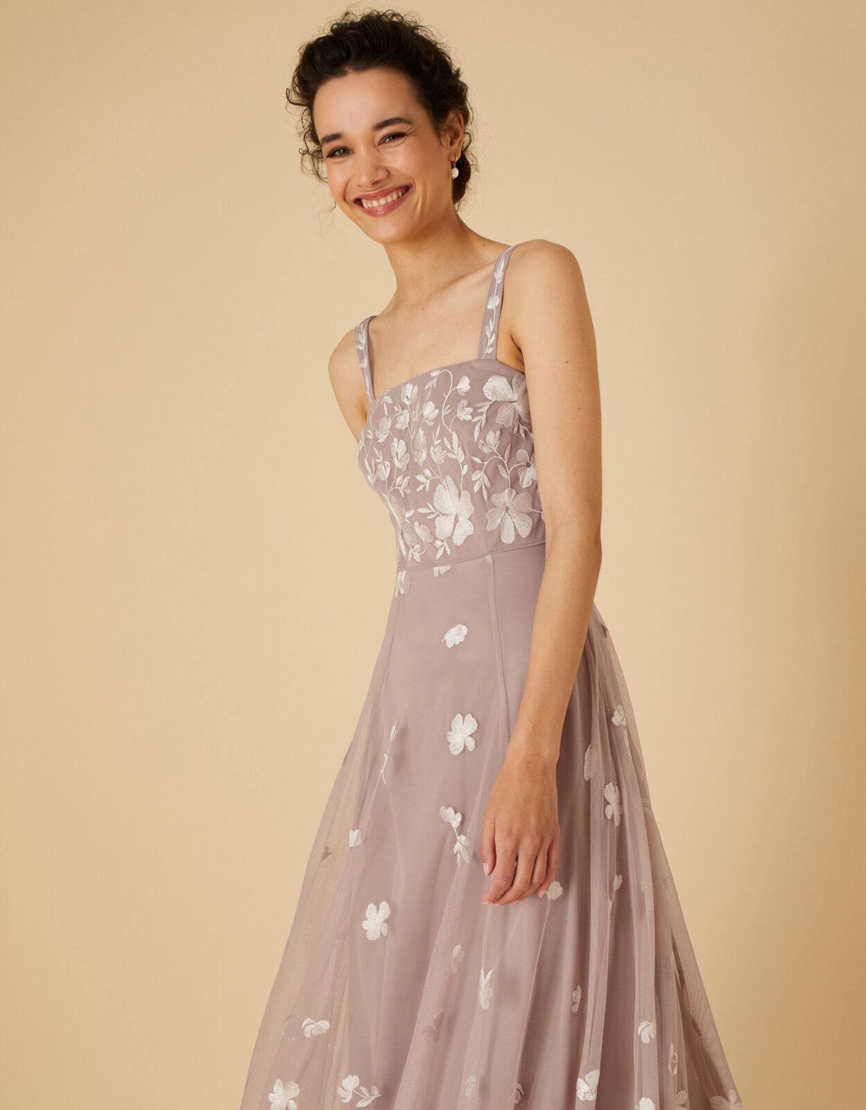 Square Neck Embellished Maxi Dress Pink
