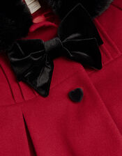 Baby Fluffy Collar Bow Coat, Red (RED), large
