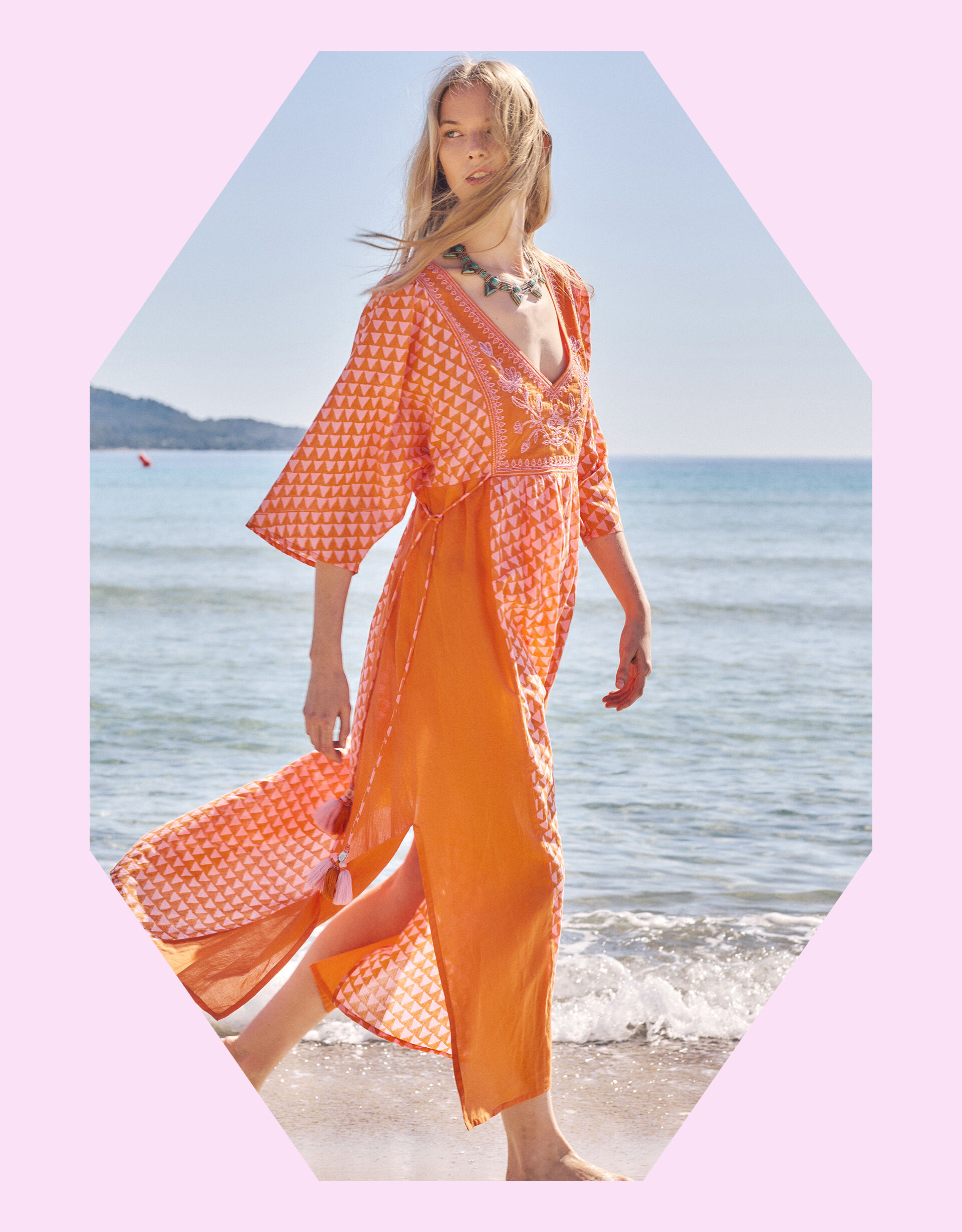 East Mirabelle Batik Maxi Kaftan Dress Orange