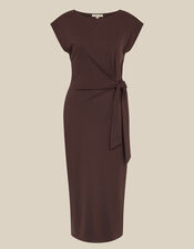 Tiff Tie Side Jersey Midi Dress, Brown (CHOCOLATE), large