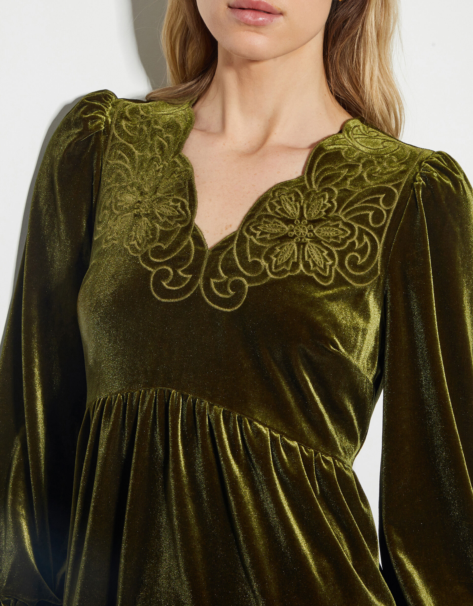 Velvet olive green dress discount