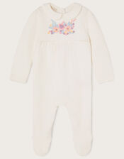 Newborn Embroidered Quilted Sleepsuit, Ivory (IVORY), large