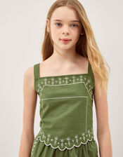 Embroidered Scallop Tank & Shorts Set, Green (KHAKI), large