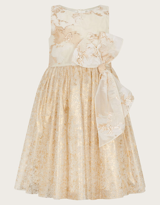 Bennie Bow Jacquard Dress, Gold (GOLD), large