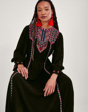Neon Embroidered Maxi Dress, Black (BLACK), large