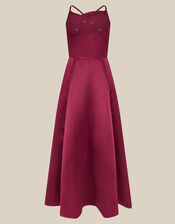 Cowl Neck Satin Prom Dress, Red (BURGUNDY), large
