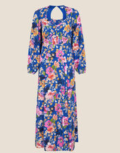 Florella Floral Midi Dress in Sustainable Viscose, Blue (BLUE), large