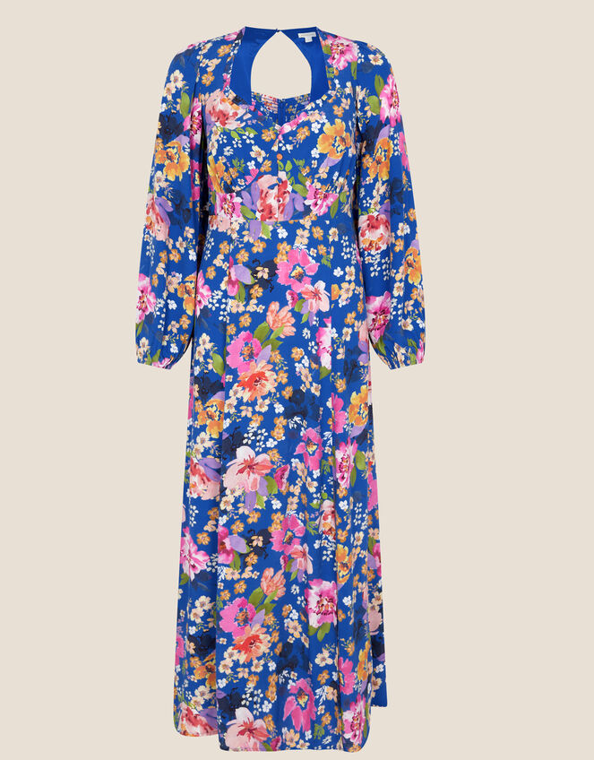 Florella Floral Midi Dress in Sustainable Viscose, Blue (BLUE), large