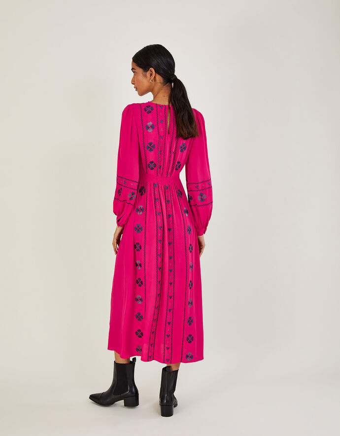 Elliana Embroidered Midi Dress in Sustainable Viscose Pink | Day ...