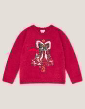 Embellished Tree Fuzzy Christmas Jumper, Red (RED), large