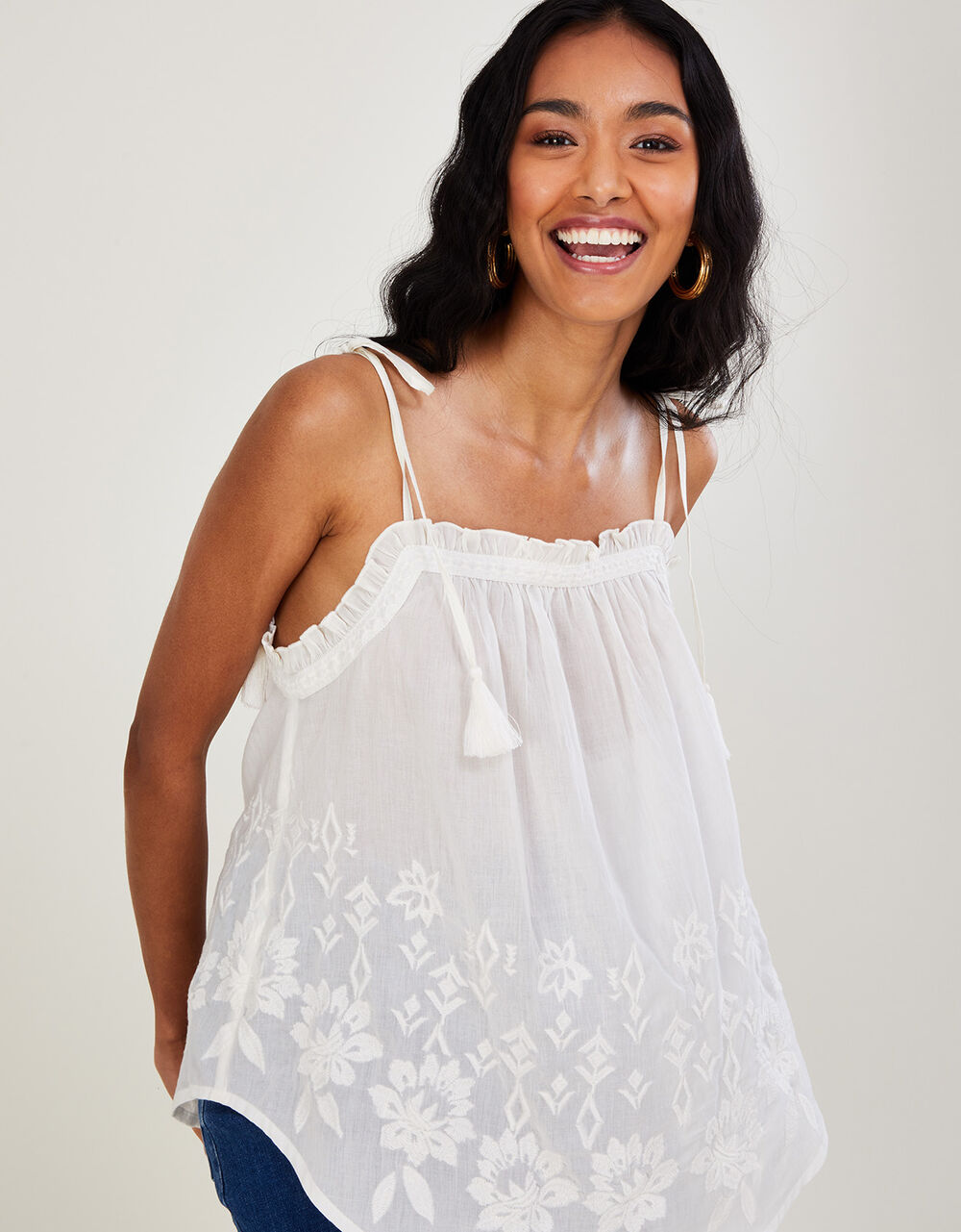 Women Women's Clothing | Embroidered Cami Top in Sustainable Cotton White - YO90816