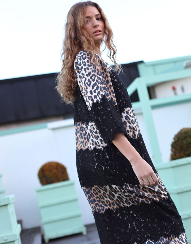 Crās Elina Leopard Print Lace Midi Dress, Leopard (LEOPARD), large