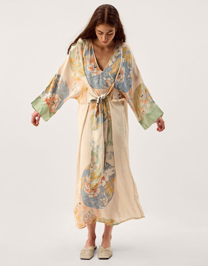 Clemence Amelie Tie Front Floral Midi Dress Cream