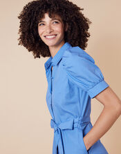 Plain Shirt Midi Dress, Blue (BLUE), large