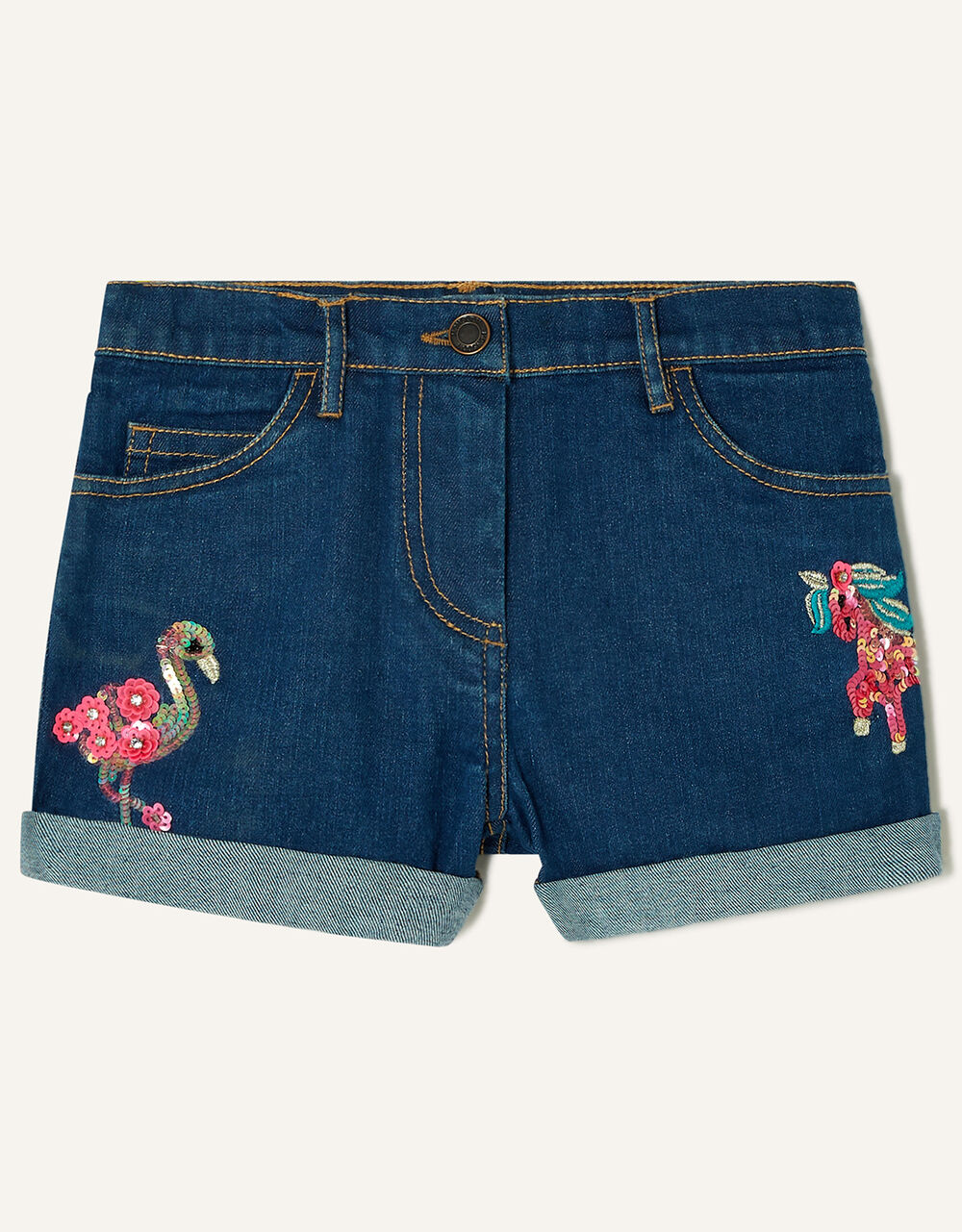 Children Girls 3-12yrs | Flamingo and Unicorn Shorts with Sustainable Cotton Blue - JF85175