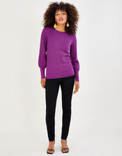 Cable Pointelle Jumper with LENZING™ ECOVERO™ , Purple (PURPLE), large
