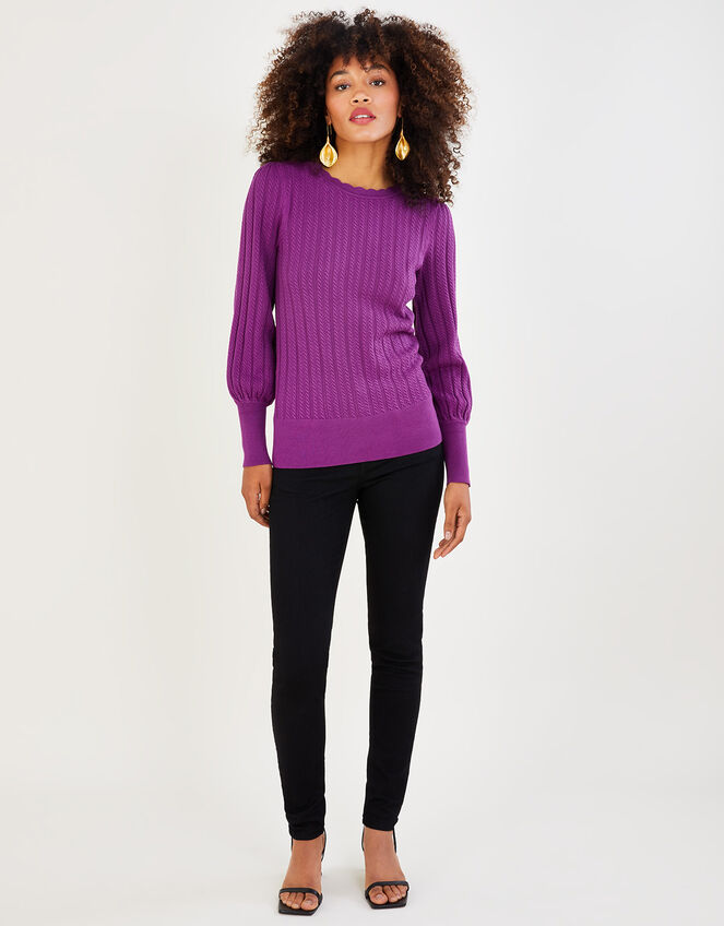 Cable Pointelle Jumper with LENZING™ ECOVERO™ , Purple (PURPLE), large