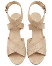 Caz Croc Mid-Block Heeled Sandals, Natural (NATURAL), large