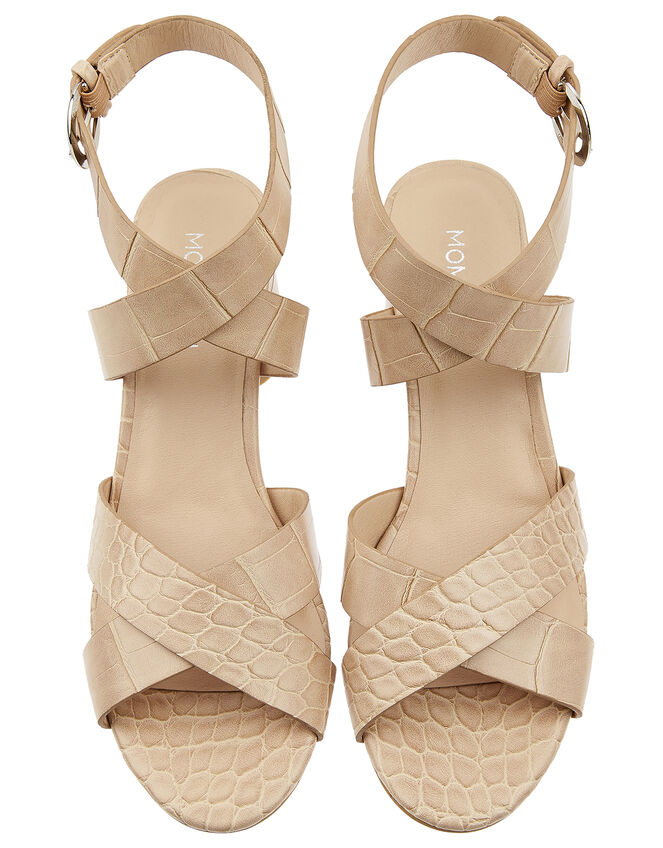 Caz Croc Mid-Block Heeled Sandals, Natural (NATURAL), large