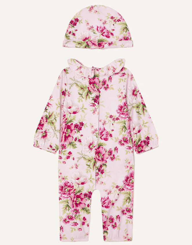 Newborn Floral Sleepsuit and Hat Set, Pink (PINK), large