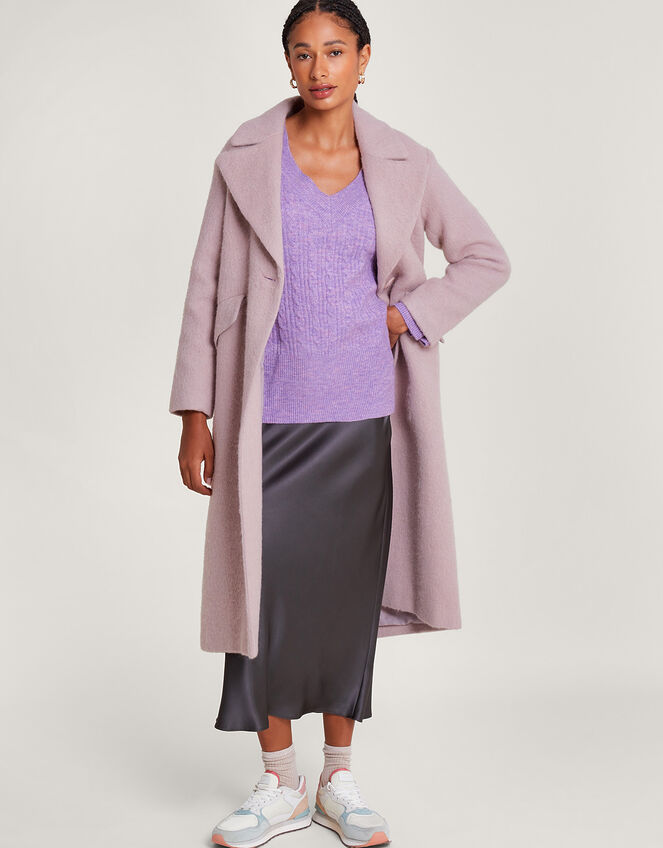 V-Neck Cable Longline Jumper, Purple (LILAC), large