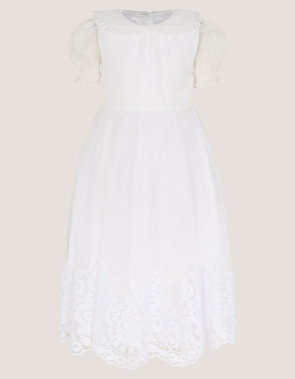 Athena Puff Sleeve Floral Communion Dress, White (WHITE), large