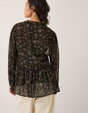 Clara Dotwork Print Blouse, Black (BLACK), large