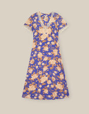 Lori Lace Floral Satin Midi Dress, Blue (BLUE), large