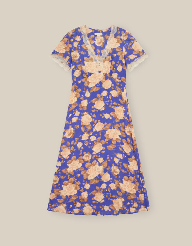 Lori Lace Floral Satin Midi Dress, Blue (BLUE), large