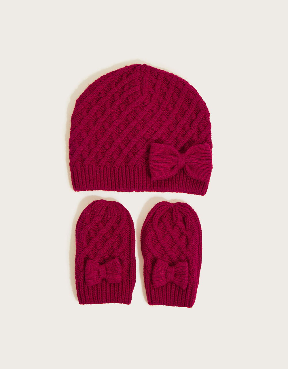 Baby Beanie and Mitten Set with Recycled Fabric Red