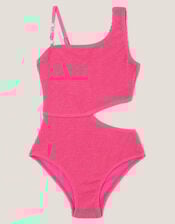 Asymmetrical Crinkle Textured Swimsuit, Pink (PINK), large