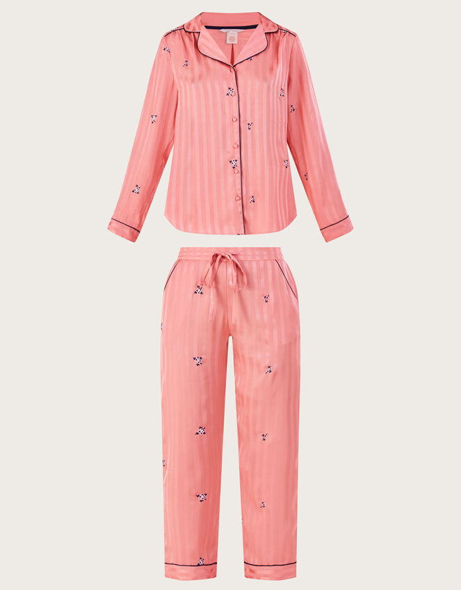 Stripe Embroidered Pyjama Set in Recycled Polyester Pink