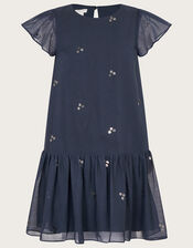 Sequin Chiffon Party Dress, Blue (NAVY), large
