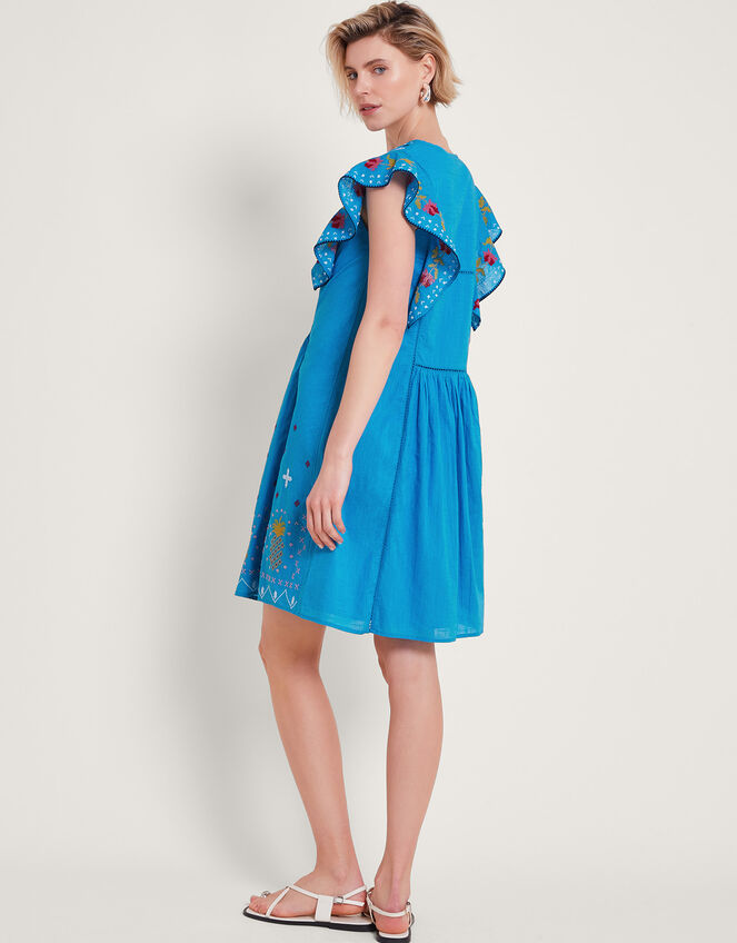 Prue Embroidered Ruffle Mini Dress, Blue (BLUE), large