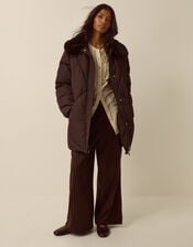 Iona Faux Fur Collar Padded Coat, Brown (CHOCOLATE), large