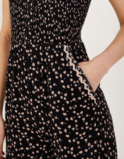 Dot Print Shirred Jumpsuit in LENZING™ ECOVERO™, Black (BLACK), large
