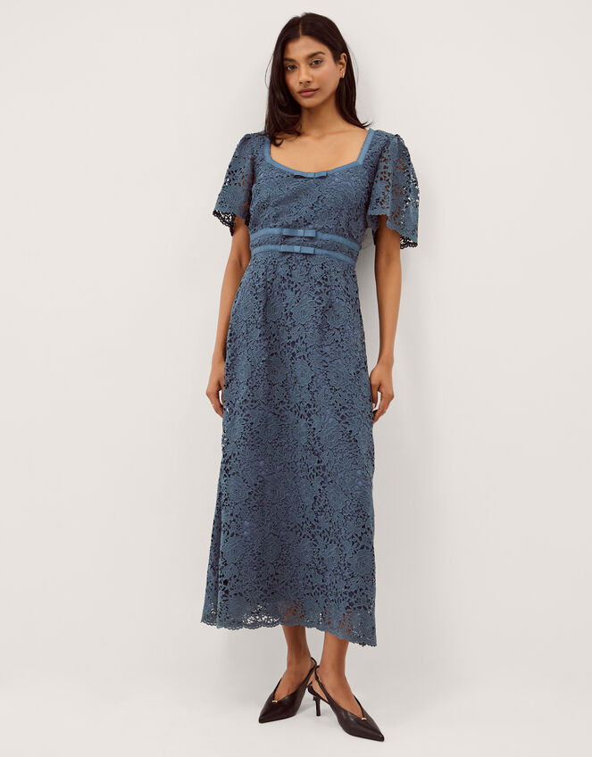 Regina Short Sleeve Lace Midi Dress Blue