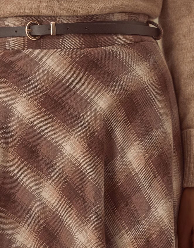 Bettie Check Woven Cotton Midi Skirt, Brown (BROWN), large