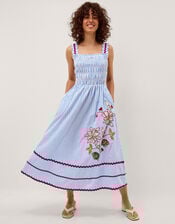 Sloane Floral Stripe Midi Dress, Blue (BLUE), large