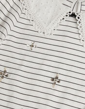 Jewel Stripe Collar Top, Ivory (IVORY), large